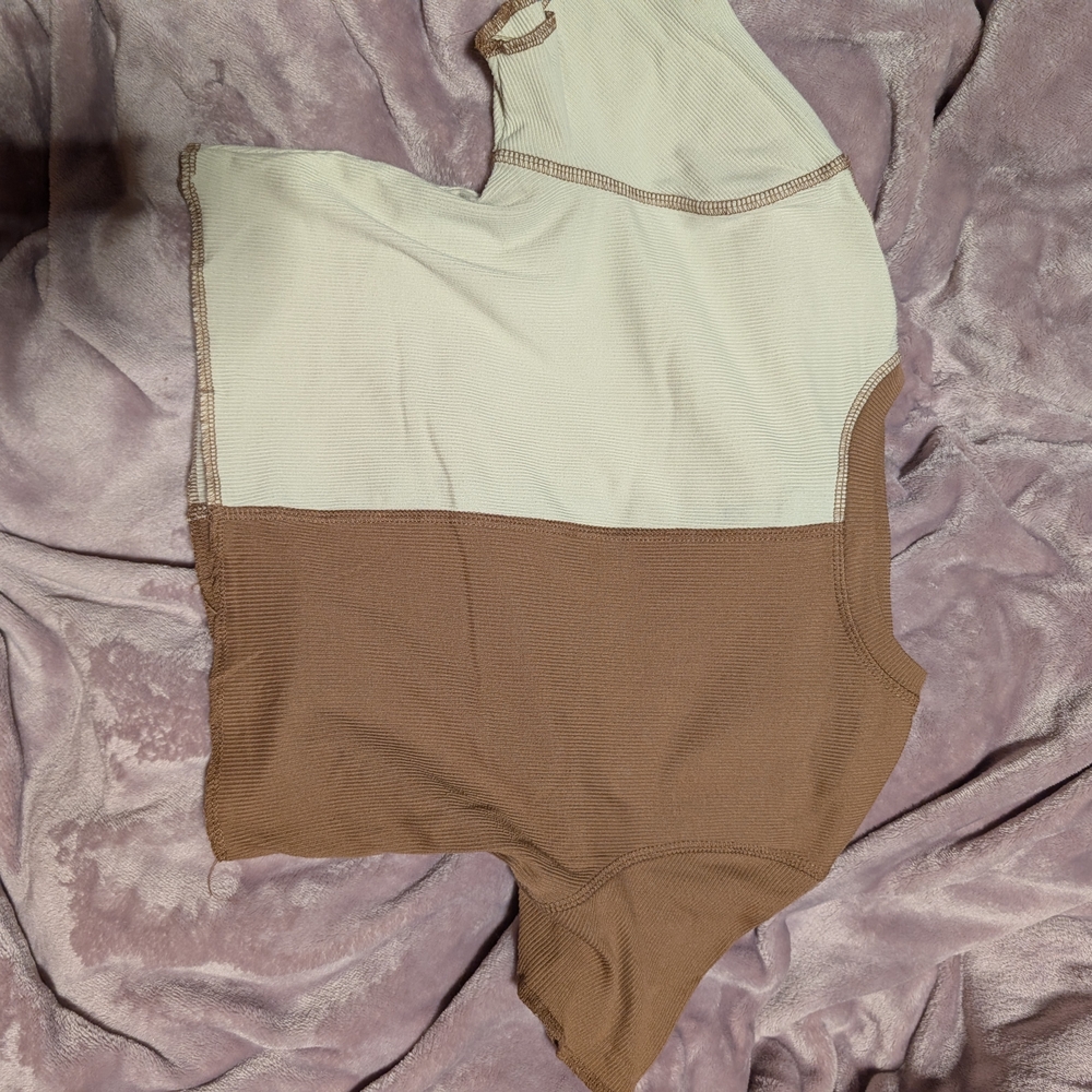 Urban Planet Cream and Brown Crop Top